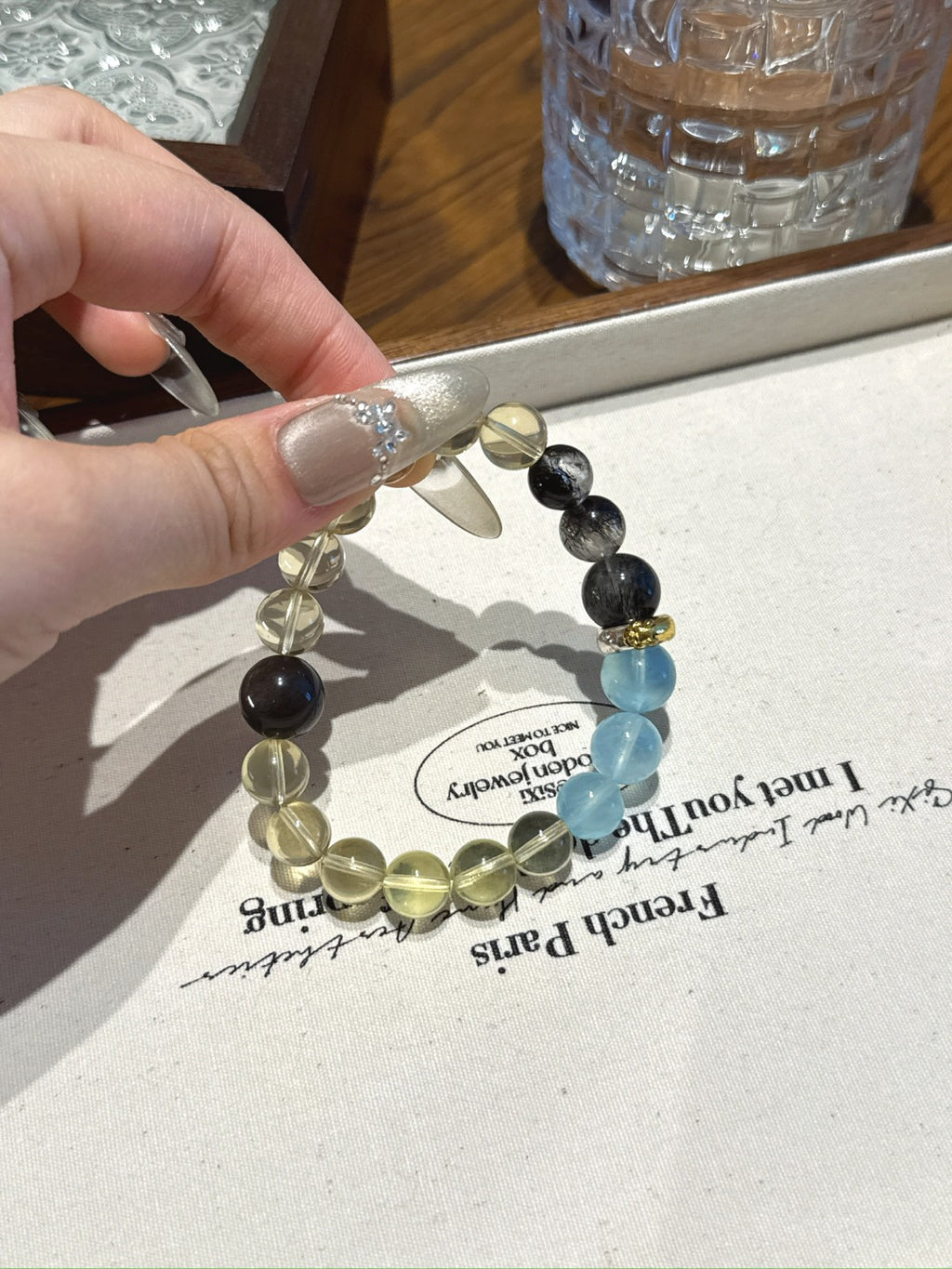 Pig (Chinese Zodiac) Natural Crystal Bracelet — Aquamarine, Citrine, Black Rutilated Quartz, Silver Sheen Obsidian | Zodiac Crystal Jewelry