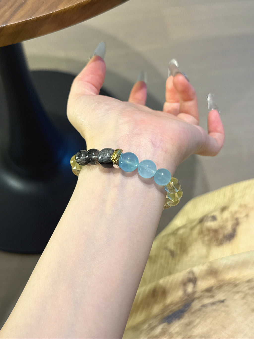 Pig (Chinese Zodiac) Natural Crystal Bracelet — Aquamarine, Citrine, Black Rutilated Quartz, Silver Sheen Obsidian | Zodiac Crystal Jewelry