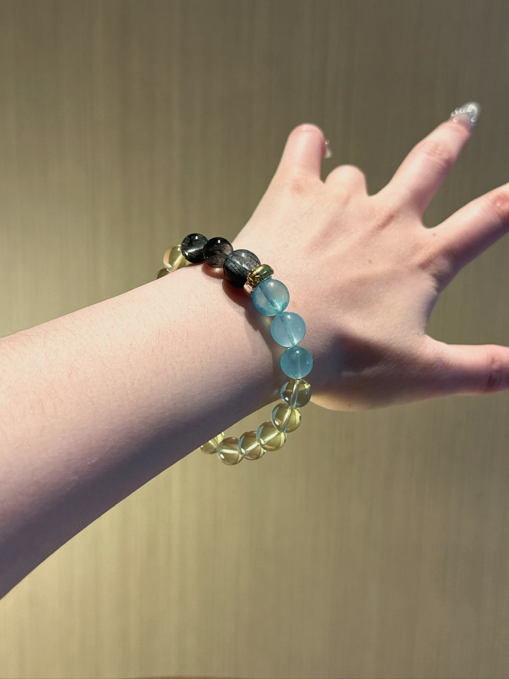 Pig (Chinese Zodiac) Natural Crystal Bracelet — Aquamarine, Citrine, Black Rutilated Quartz, Silver Sheen Obsidian | Zodiac Crystal Jewelry