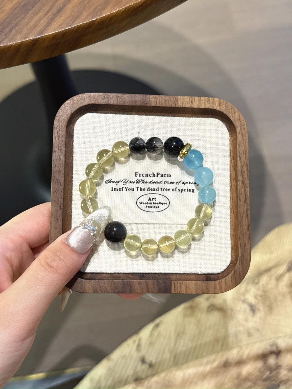 Pig (Chinese Zodiac) Natural Crystal Bracelet — Aquamarine, Citrine, Black Rutilated Quartz, Silver Sheen Obsidian | Zodiac Crystal Jewelry