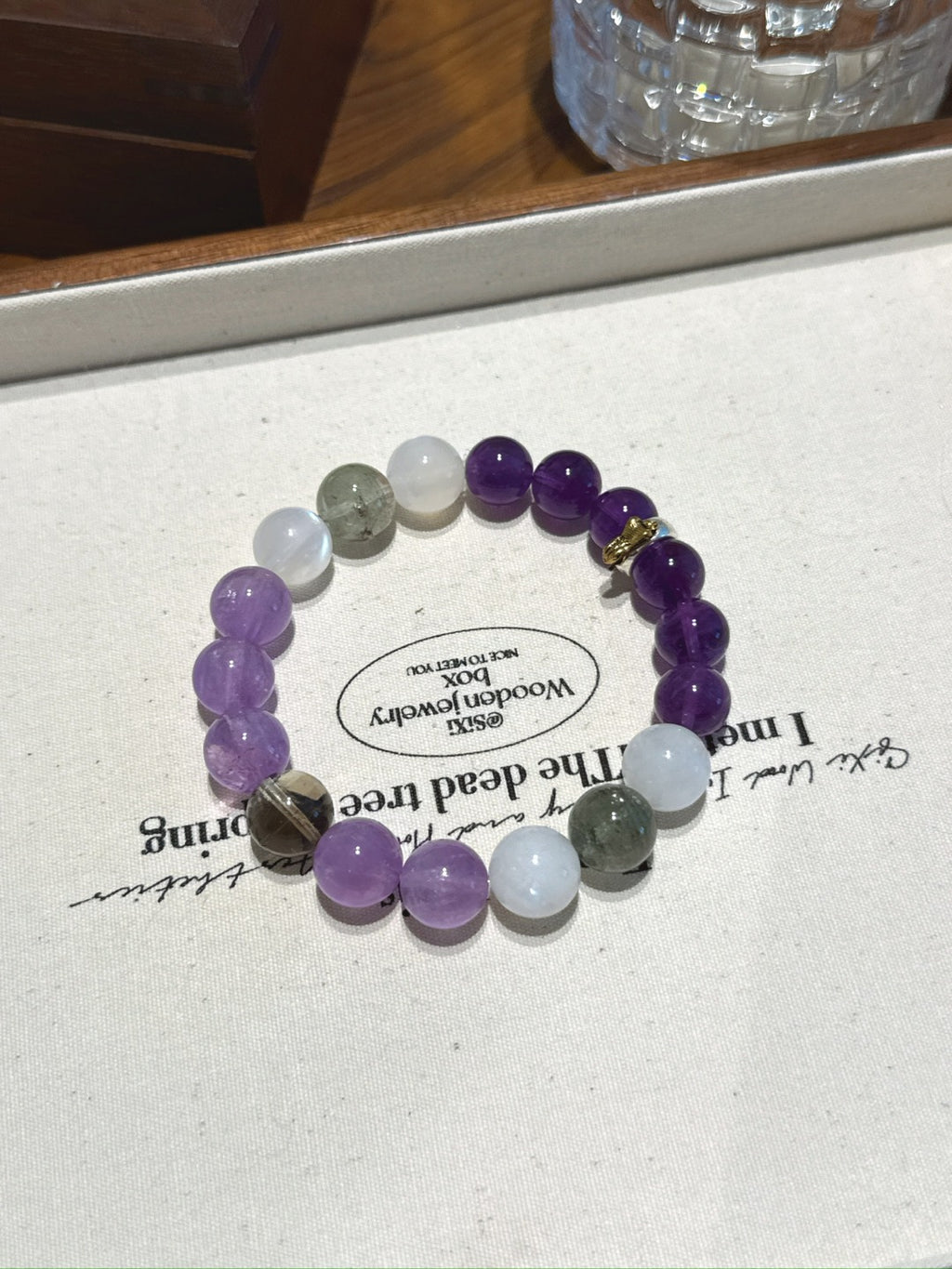 Snake (Chinese Zodiac) Natural Crystal Bracelet — Amethyst, Moonstone, Lavender Amethyst, Smoky Quartz, Green Phantom Quartz | Zodiac Crystal Jewelry