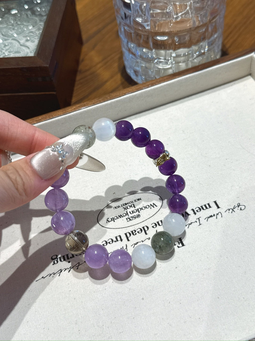 Snake (Chinese Zodiac) Natural Crystal Bracelet — Amethyst, Moonstone, Lavender Amethyst, Smoky Quartz, Green Phantom Quartz | Zodiac Crystal Jewelry