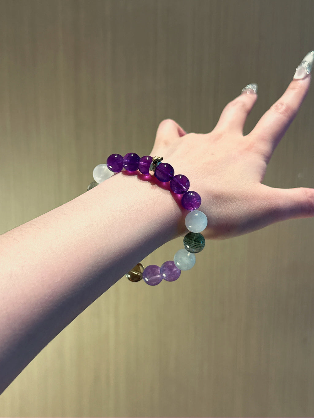 Snake (Chinese Zodiac) Natural Crystal Bracelet — Amethyst, Moonstone, Lavender Amethyst, Smoky Quartz, Green Phantom Quartz | Zodiac Crystal Jewelry