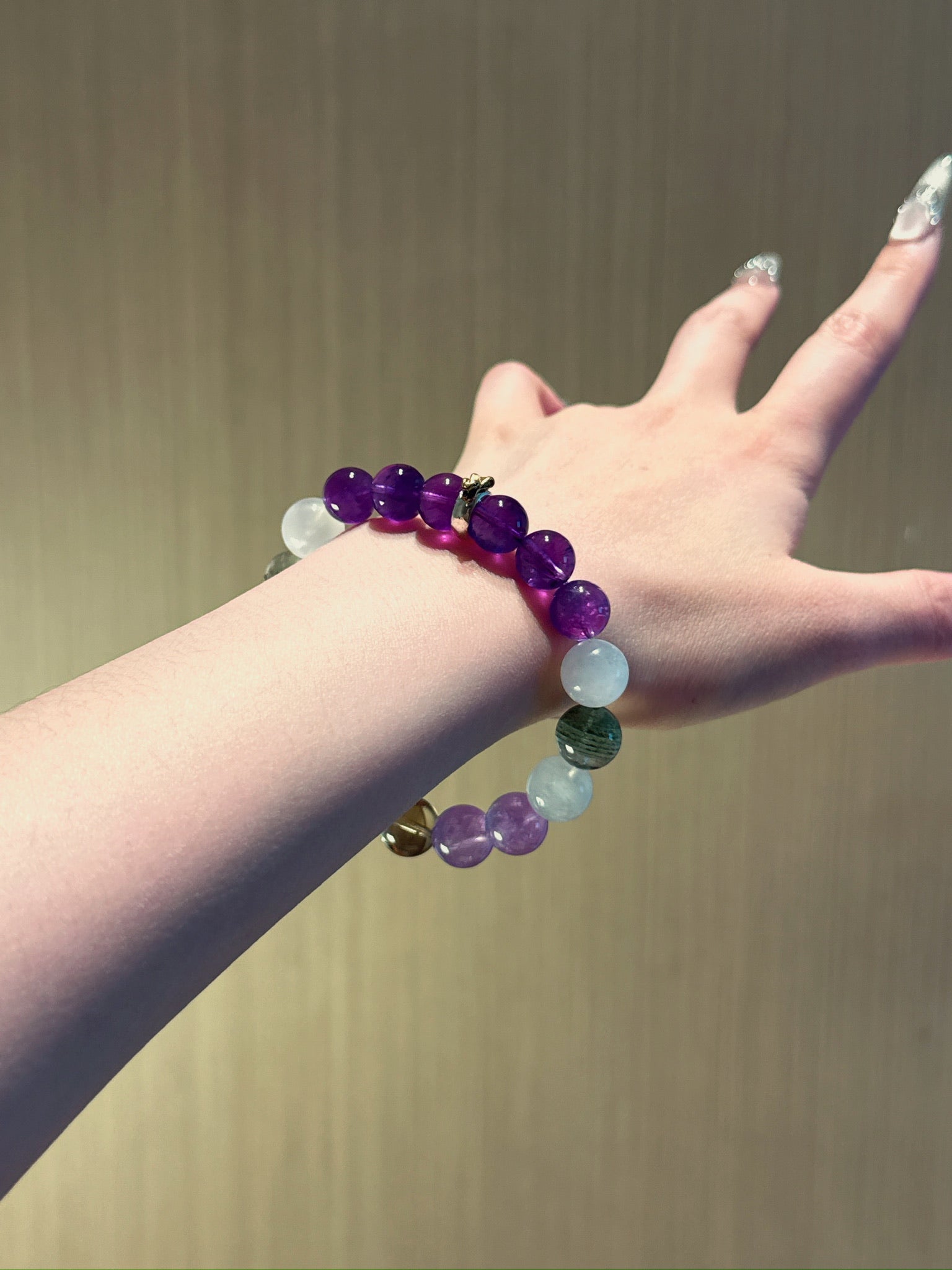 Snake (Chinese Zodiac) Natural Crystal Bracelet — Amethyst, Moonstone, Lavender Amethyst, Smoky Quartz, Green Phantom Quartz | Zodiac Crystal Jewelry