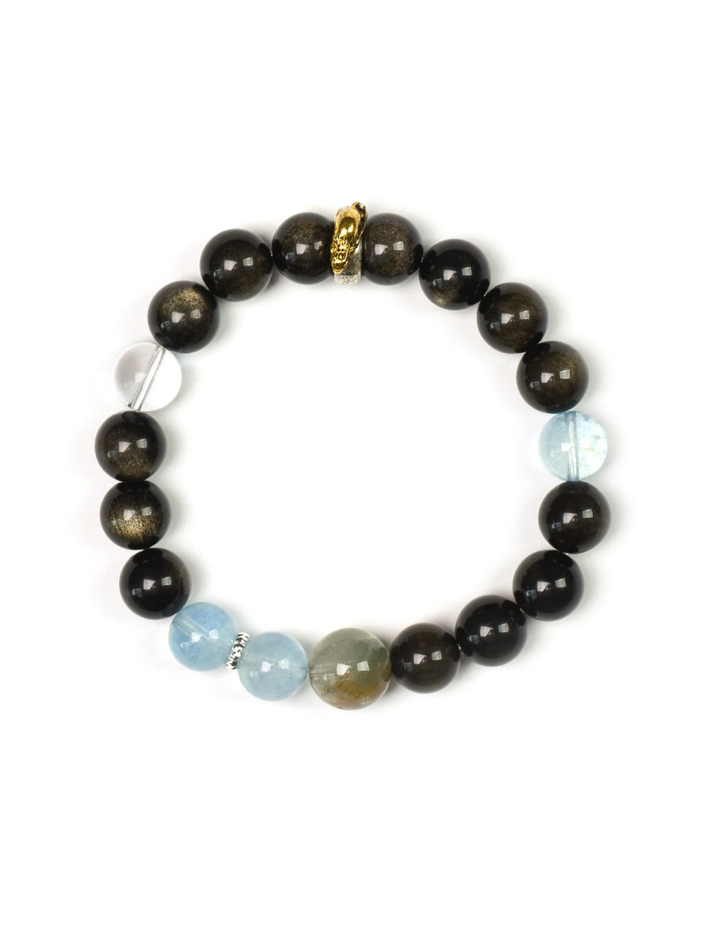 Rat (Chinese Zodiac) Natural Crystal Bracelet — Aquamarine, Gold Sheen Obsidian, Clear Quartz, Green Phantom Quartz | Zodiac Crystal Jewelry