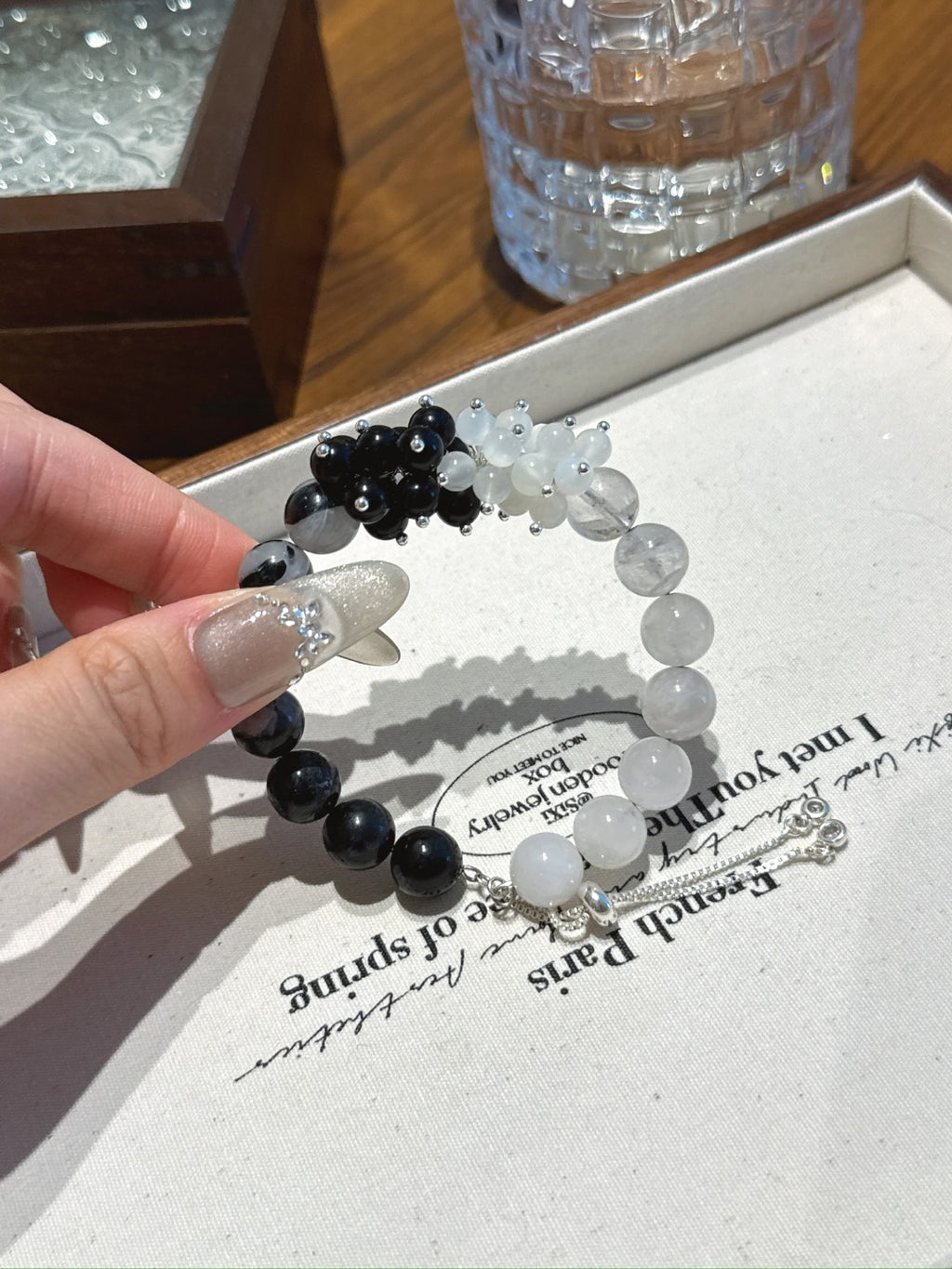 Natural Obsidian Crystal Bracelet — Obsidian, Natural Stone, Clear Quartz, Moonstone | Handmade Crystal Jewelry