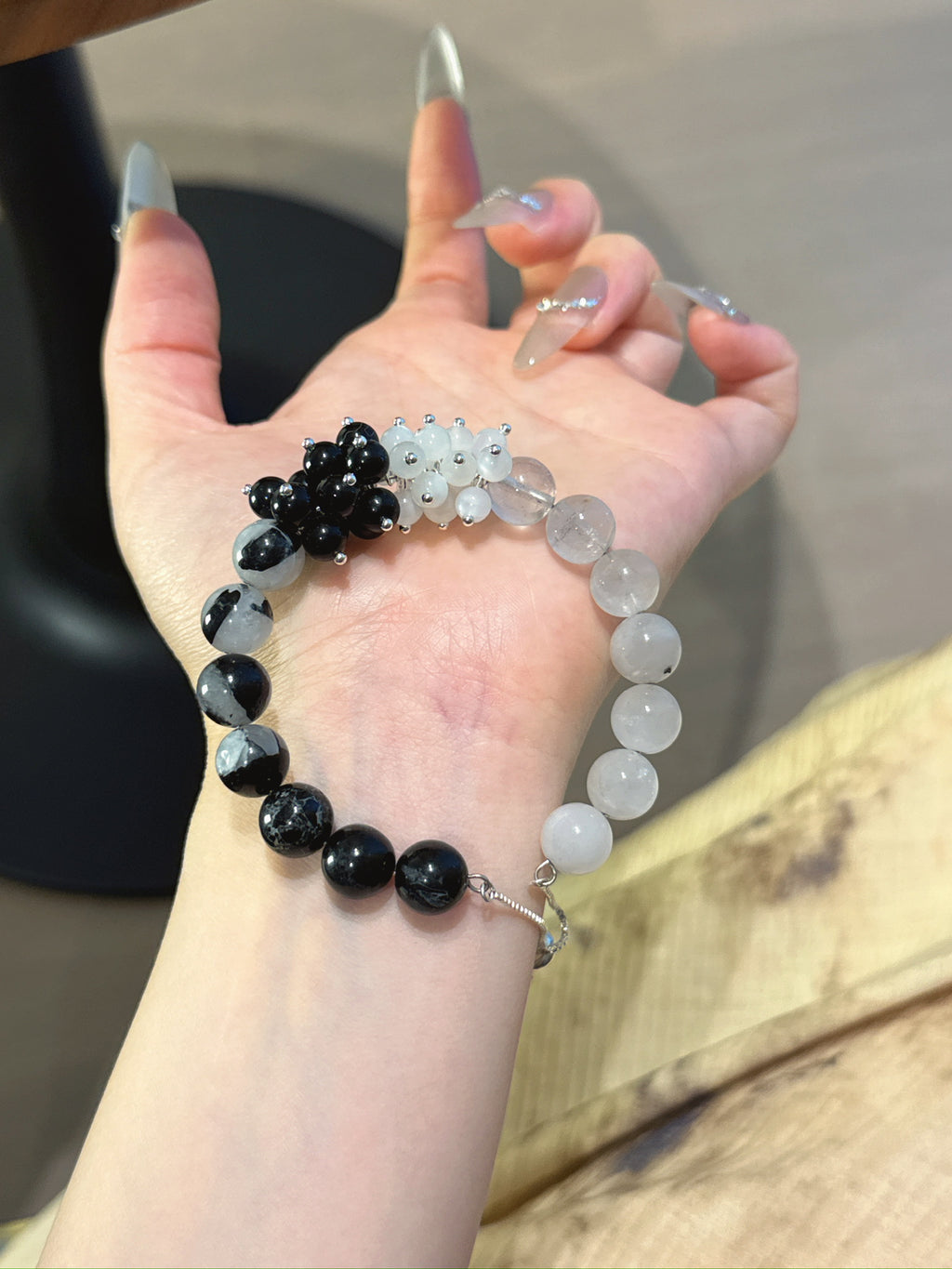Natural Obsidian Crystal Bracelet — Obsidian, Natural Stone, Clear Quartz, Moonstone | Handmade Crystal Jewelry