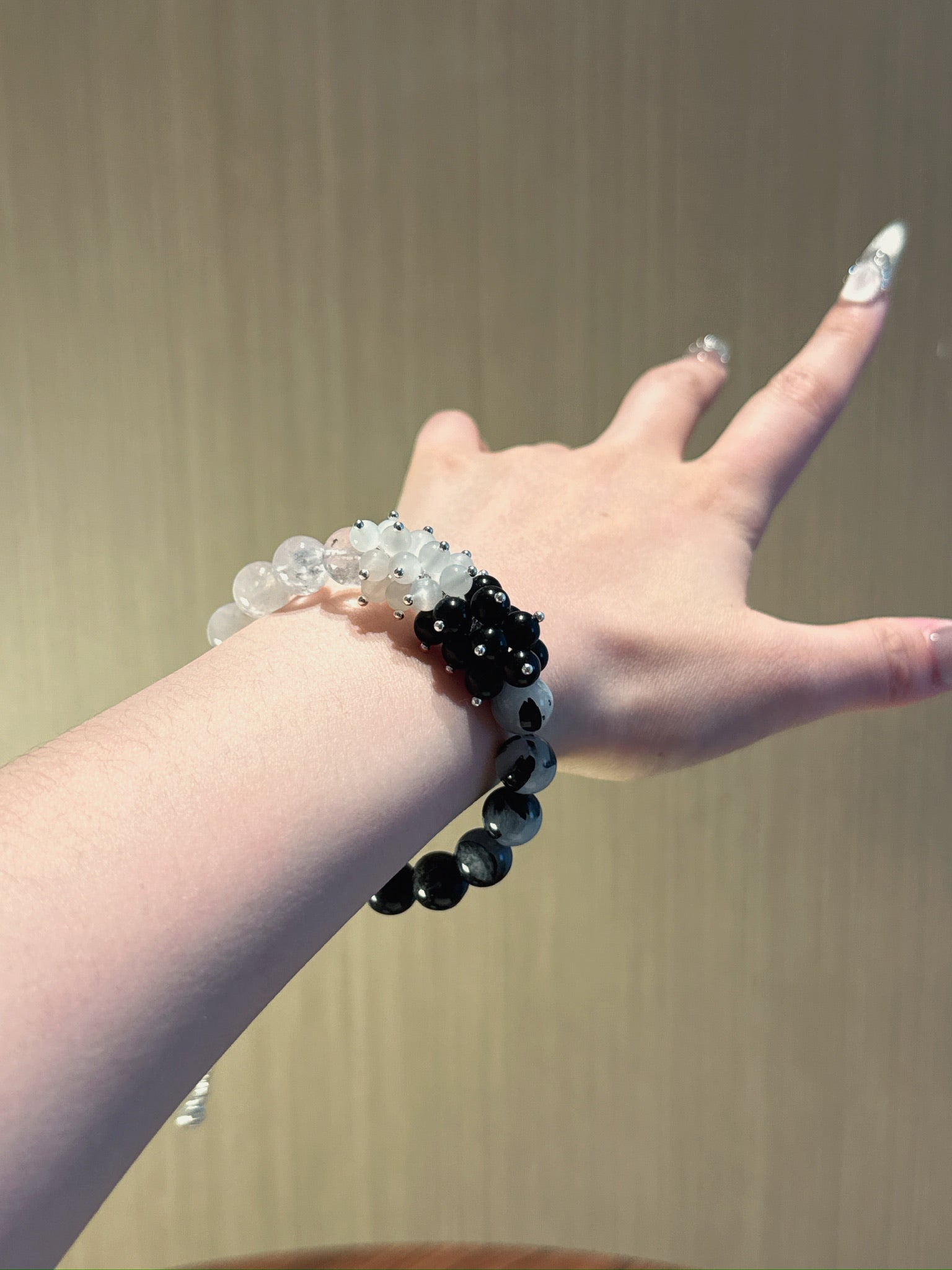Natural Obsidian Crystal Bracelet — Obsidian, Natural Stone, Clear Quartz, Moonstone | Handmade Crystal Jewelry