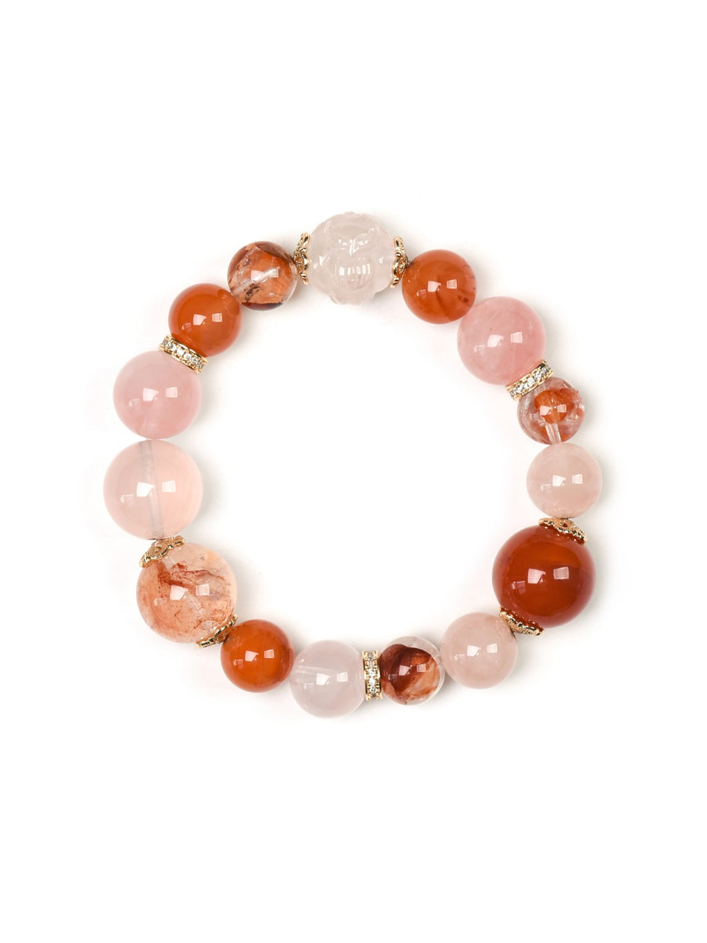 Natural Aura Quartz Crystal Bracelet — Aura Quartz, Rose Quartz, Red Agate | Handmade Crystal Jewelry