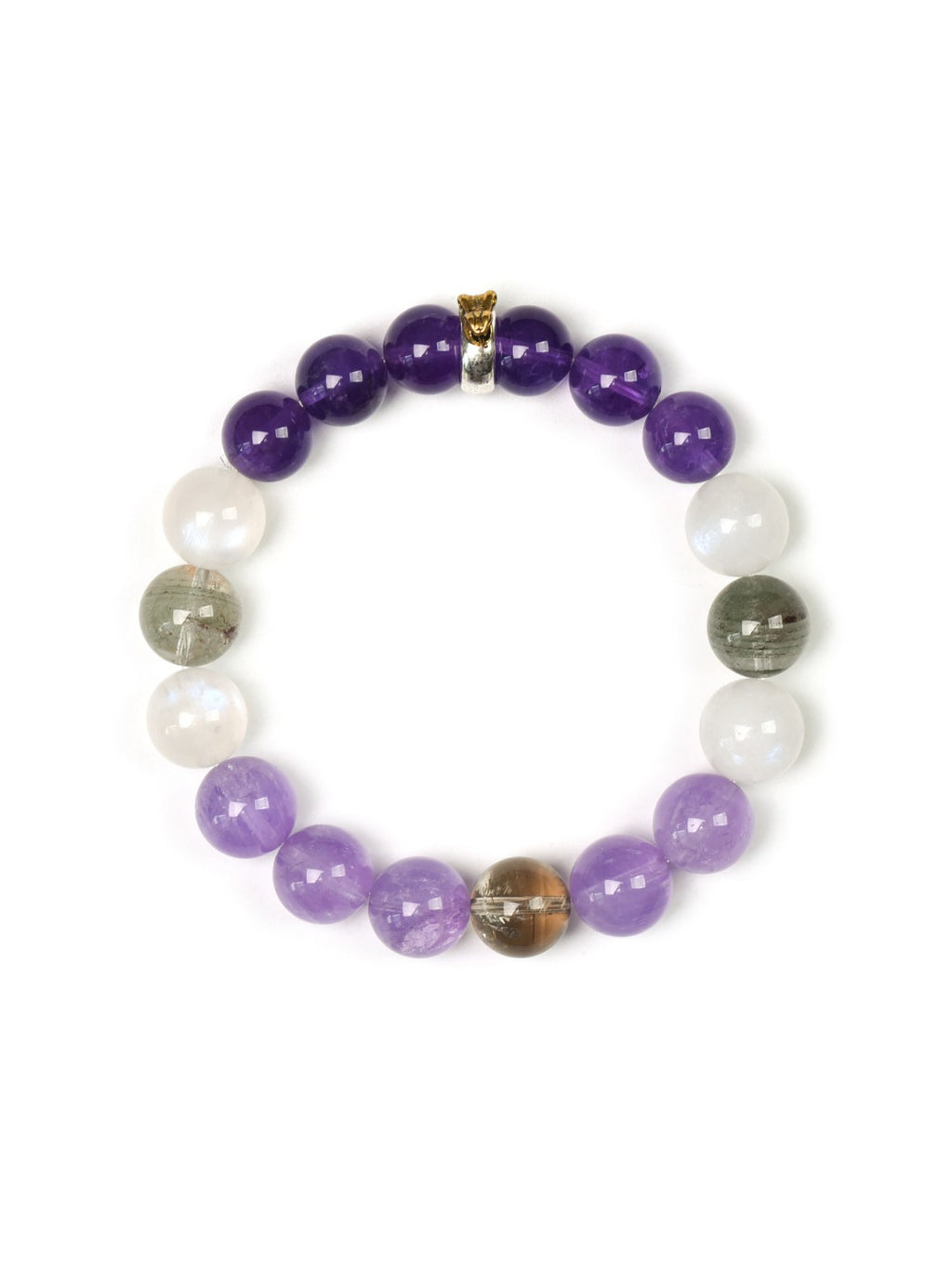 Snake (Chinese Zodiac) Natural Crystal Bracelet — Amethyst, Moonstone, Lavender Amethyst, Smoky Quartz, Green Phantom Quartz | Zodiac Crystal Jewelry