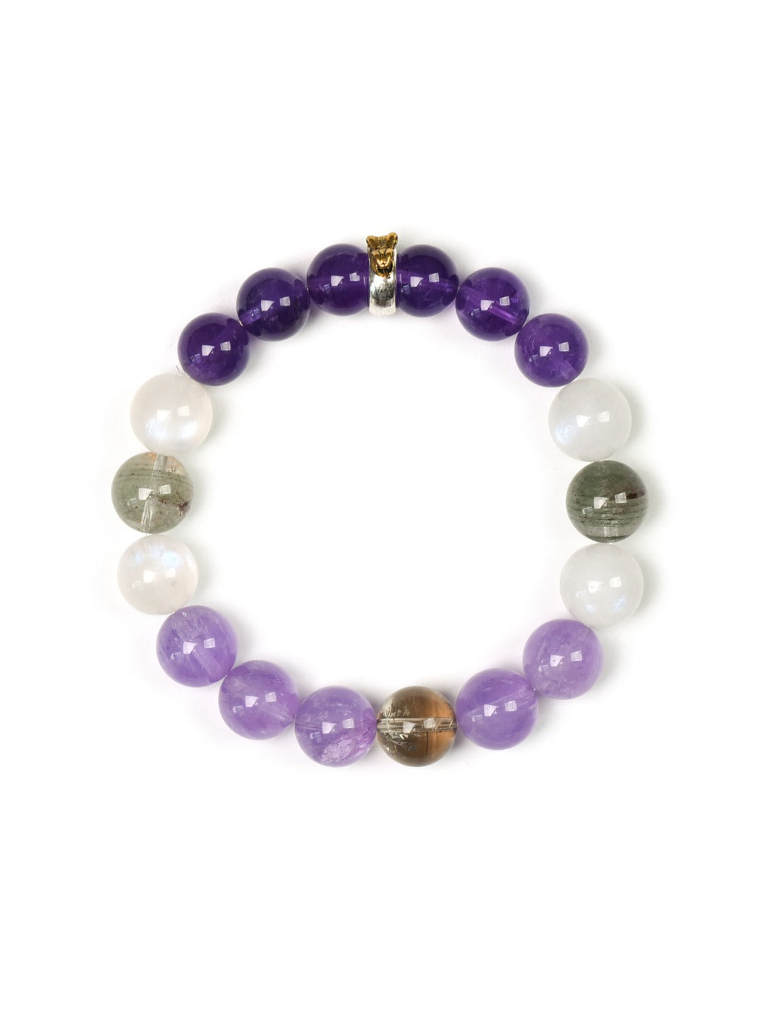 Snake (Chinese Zodiac) Natural Crystal Bracelet — Amethyst, Moonstone, Lavender Amethyst, Smoky Quartz, Green Phantom Quartz | Zodiac Crystal Jewelry