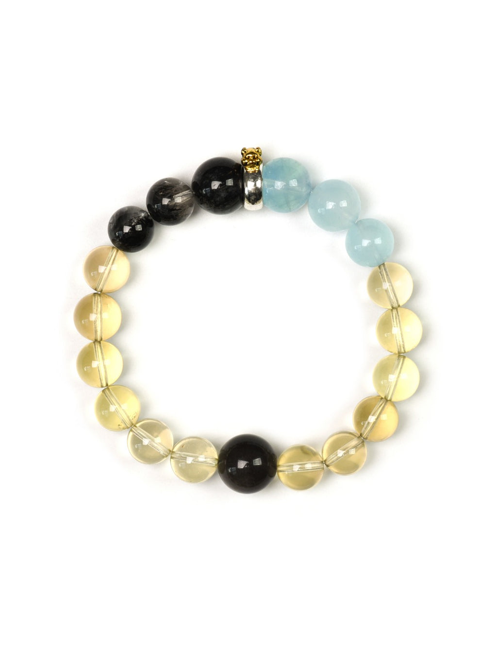 Pig (Chinese Zodiac) Natural Crystal Bracelet — Aquamarine, Citrine, Black Rutilated Quartz, Silver Sheen Obsidian | Zodiac Crystal Jewelry