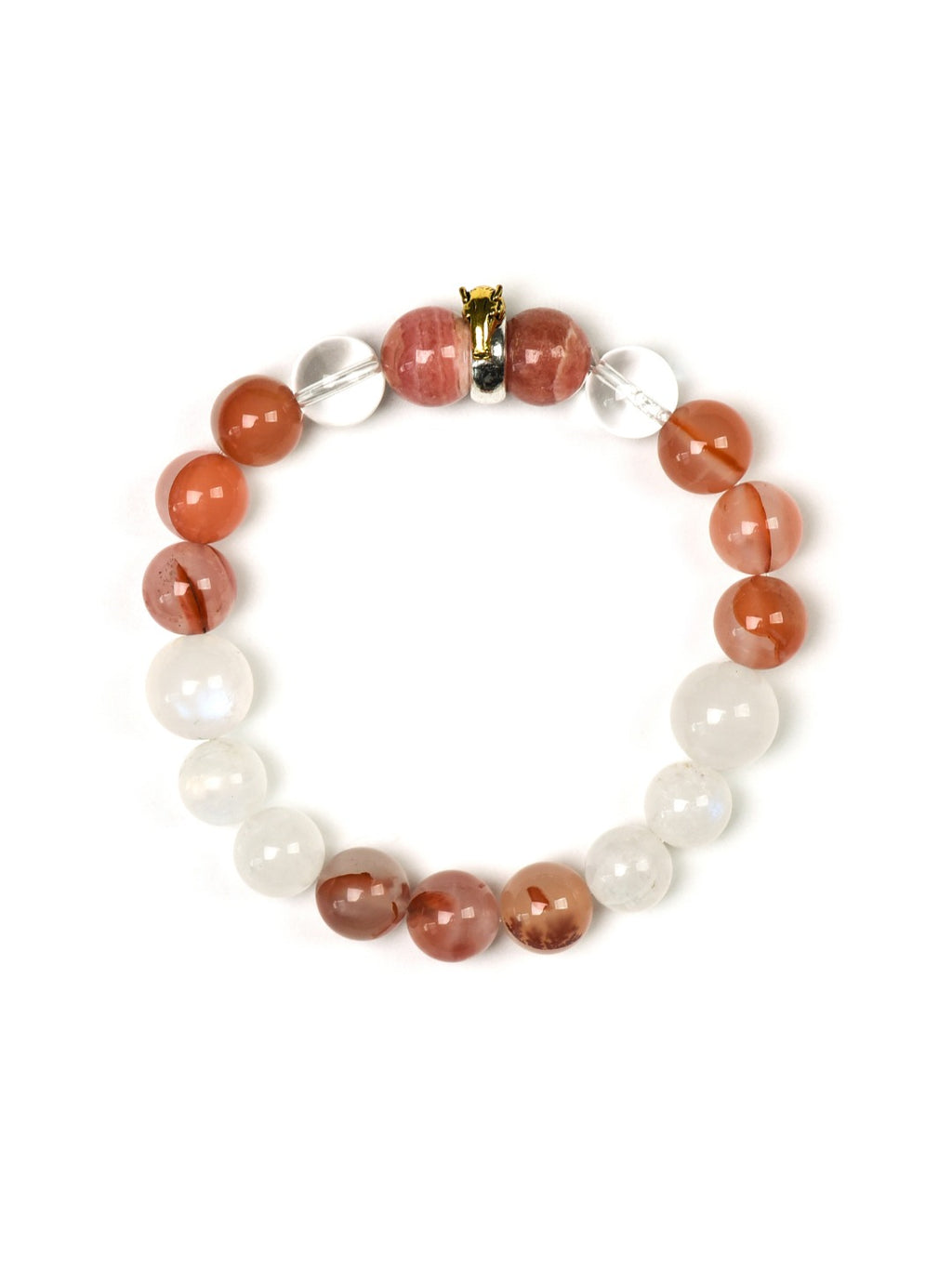 Horse (Chinese Zodiac) Natural Crystal Bracelet — Rhodochrosite, Clear Quartz, Red Agate, Moonstone | Zodiac Crystal Jewelry