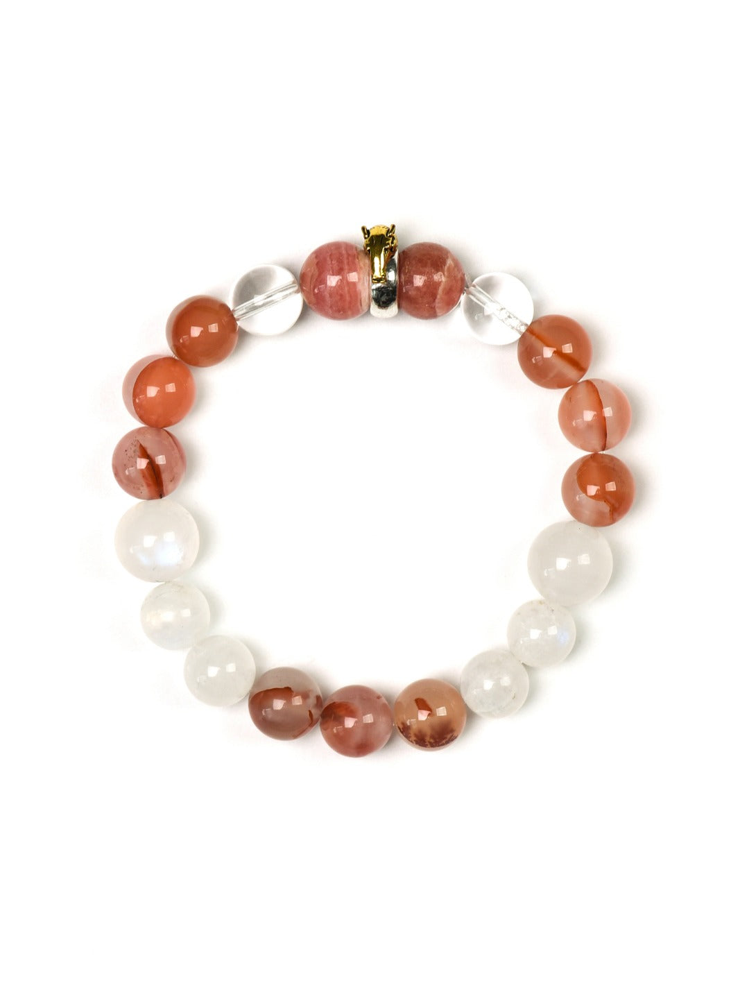 Horse (Chinese Zodiac) Natural Crystal Bracelet — Rhodochrosite, Clear Quartz, Red Agate, Moonstone | Zodiac Crystal Jewelry