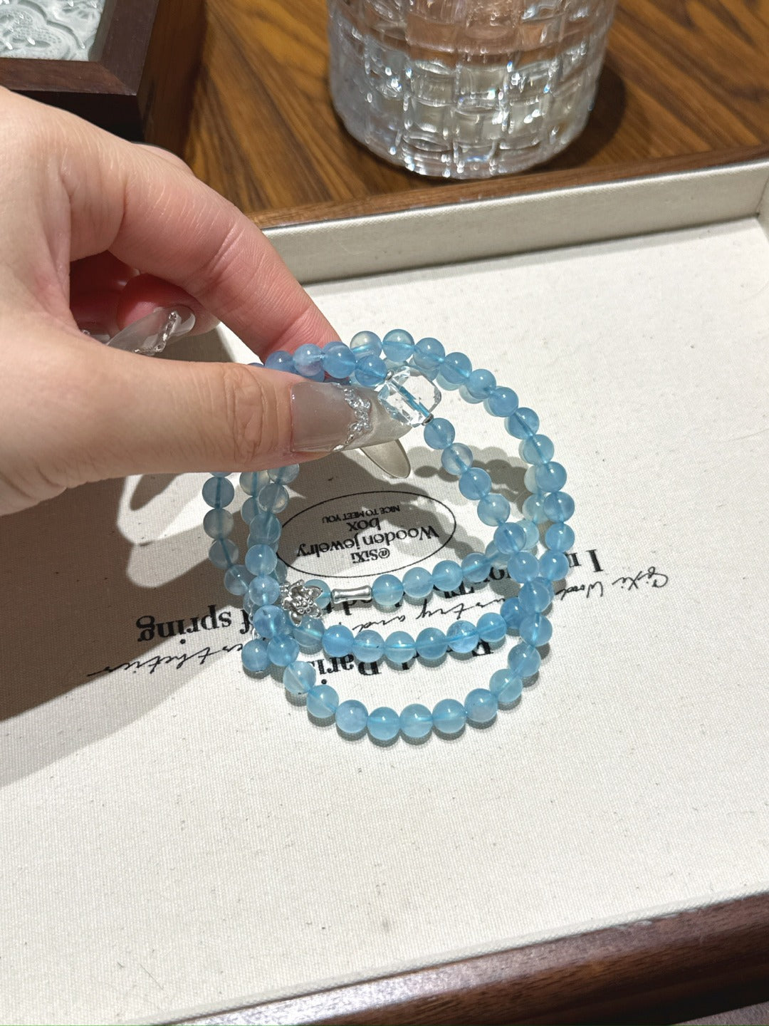 Natural Aquamarine Crystal Bracelet — Aquamarine, Clear Quartz | Handmade Crystal Jewelry
