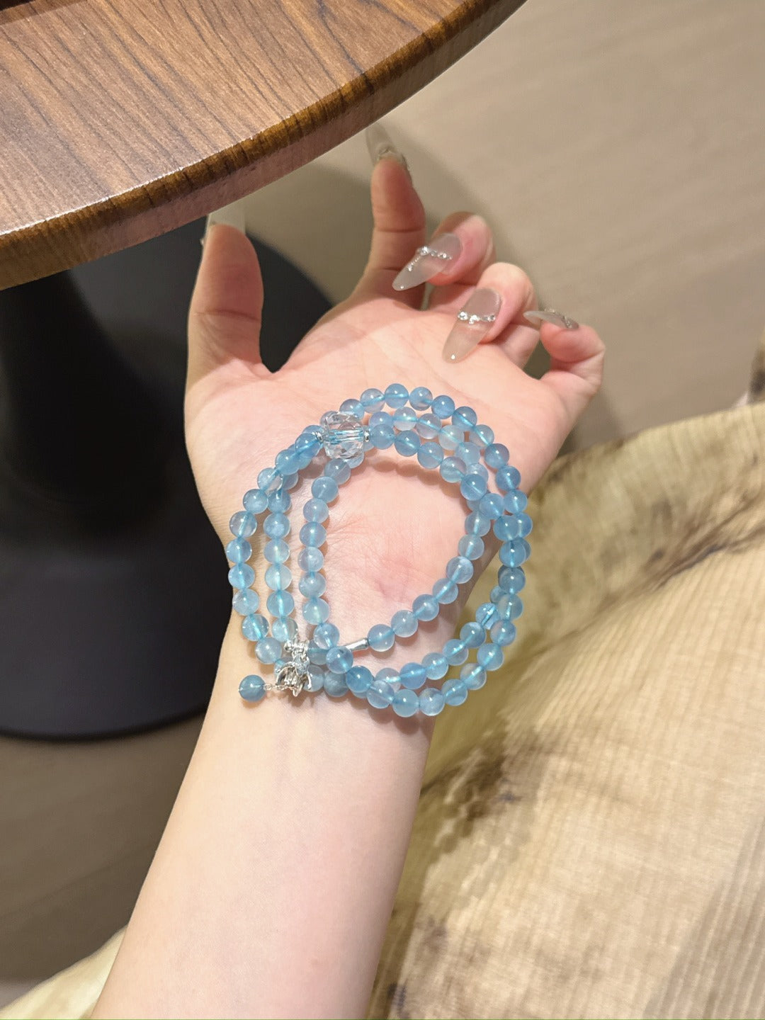 Natural Aquamarine Crystal Bracelet — Aquamarine, Clear Quartz | Handmade Crystal Jewelry