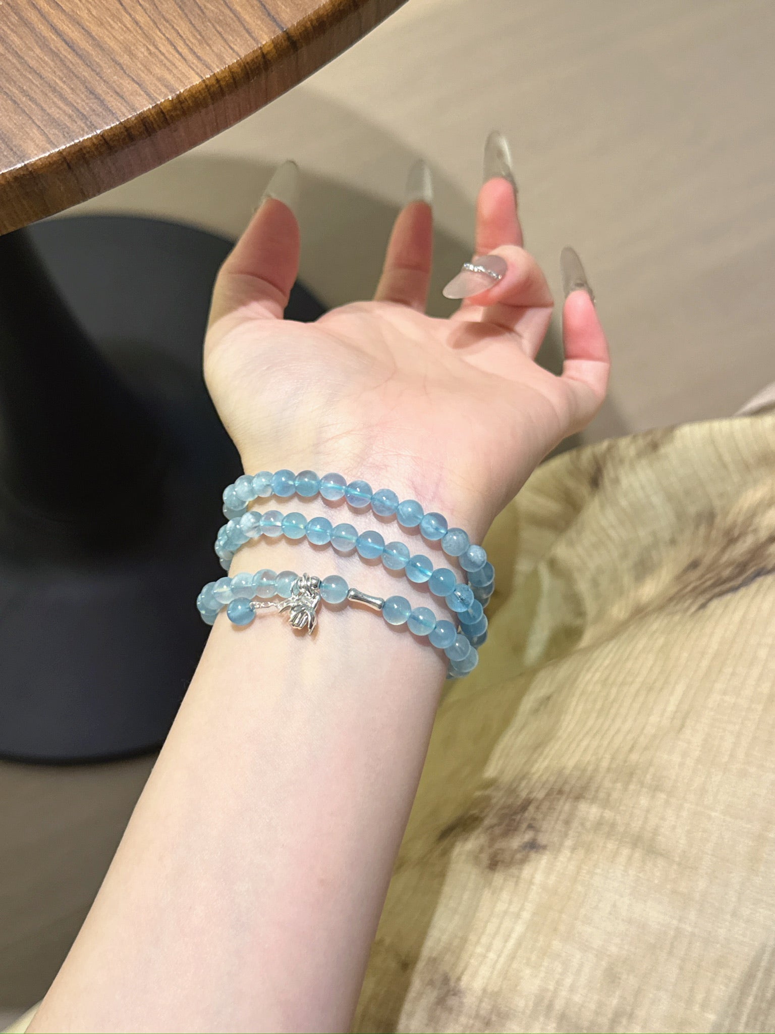 Natural Aquamarine Crystal Bracelet — Aquamarine, Clear Quartz | Handmade Crystal Jewelry