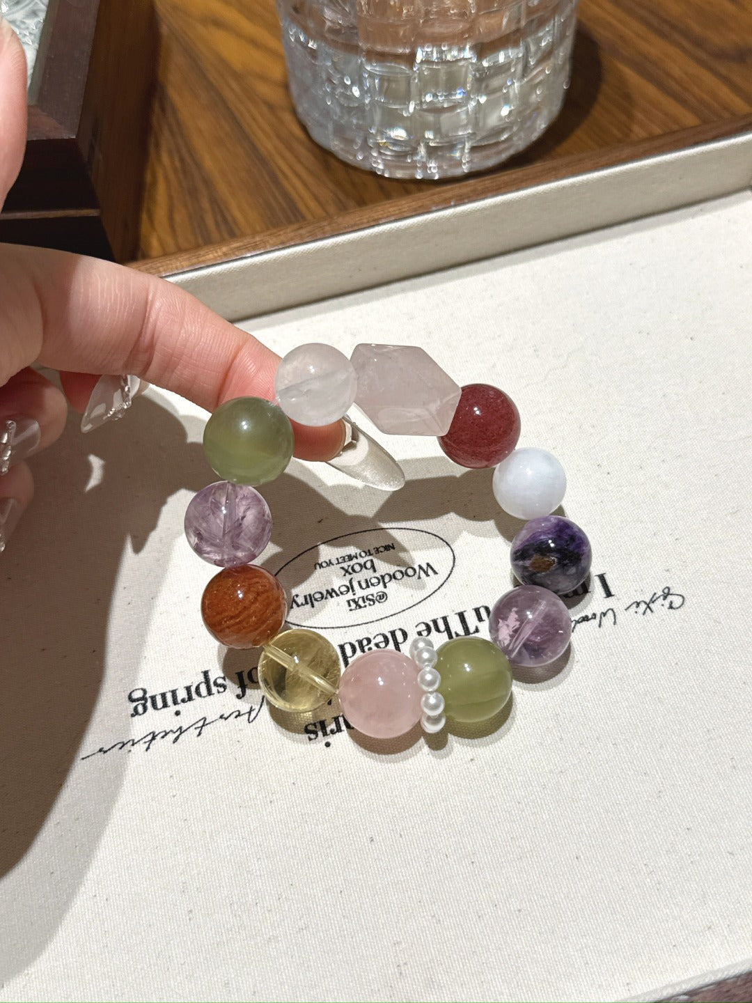 Natural Rose Quartz Crystal Bracelet — Rose Quartz, Aura Quartz, Fluorite, Citrine, Amethyst… | Handmade Crystal Jewelry