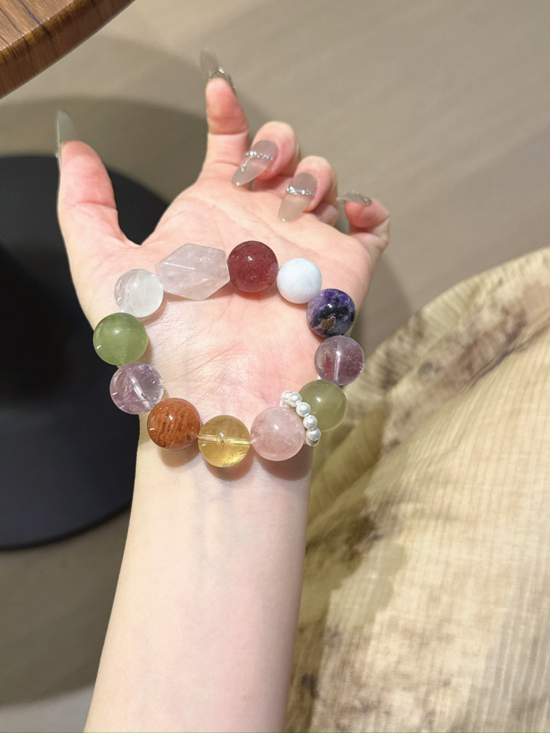 Natural Rose Quartz Crystal Bracelet — Rose Quartz, Aura Quartz, Fluorite, Citrine, Amethyst… | Handmade Crystal Jewelry