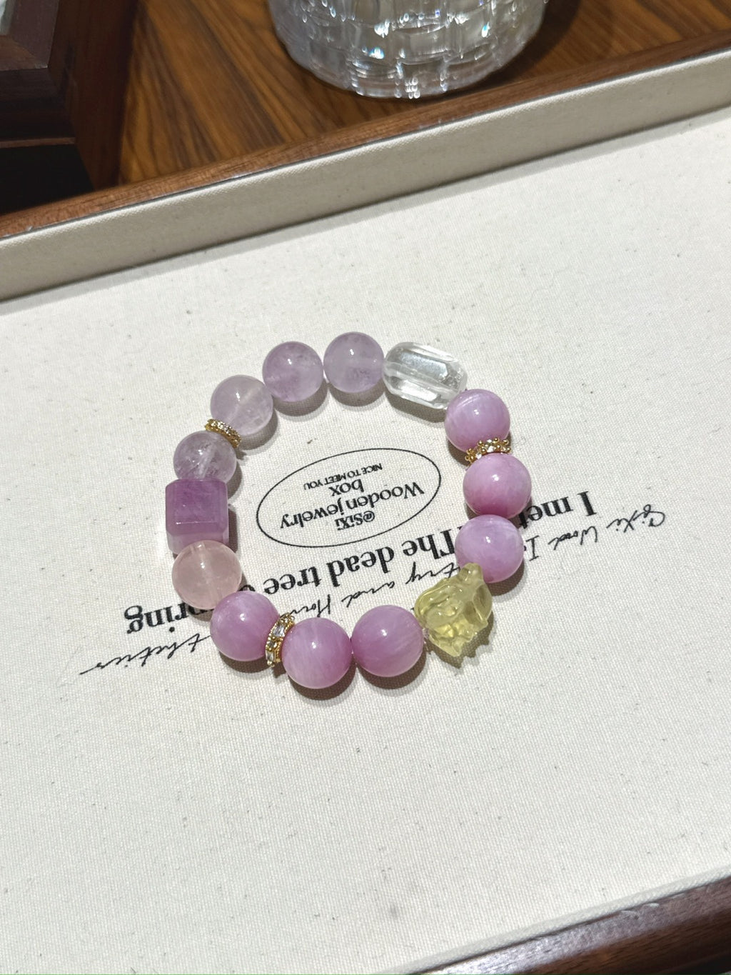 Natural Kunzite Crystal Bracelet — Kunzite, Amethyst, Rose Quartz, Clear Quartz, Citrine | Handmade Crystal Jewelry