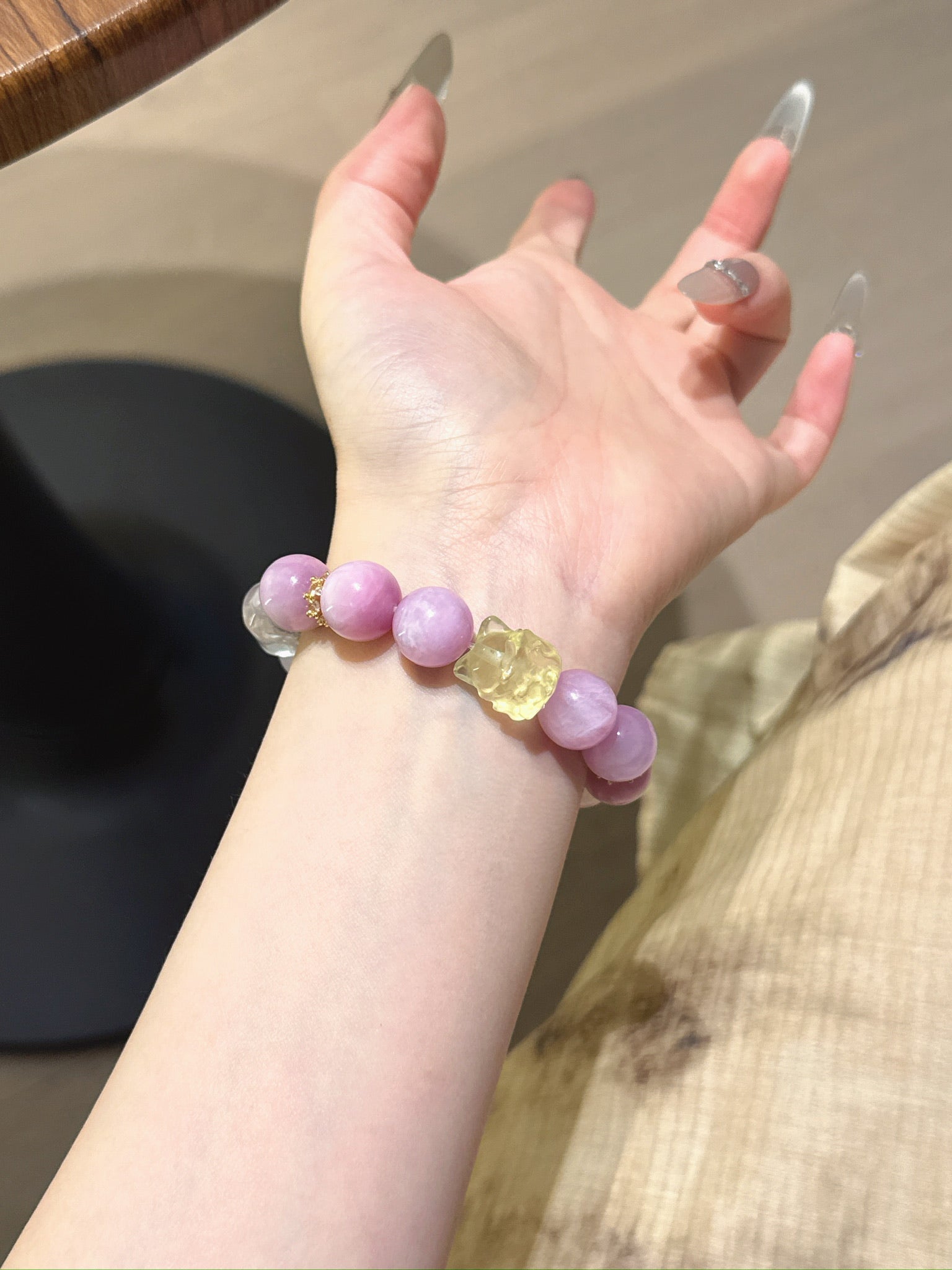Natural Kunzite Crystal Bracelet — Kunzite, Amethyst, Rose Quartz, Clear Quartz, Citrine | Handmade Crystal Jewelry