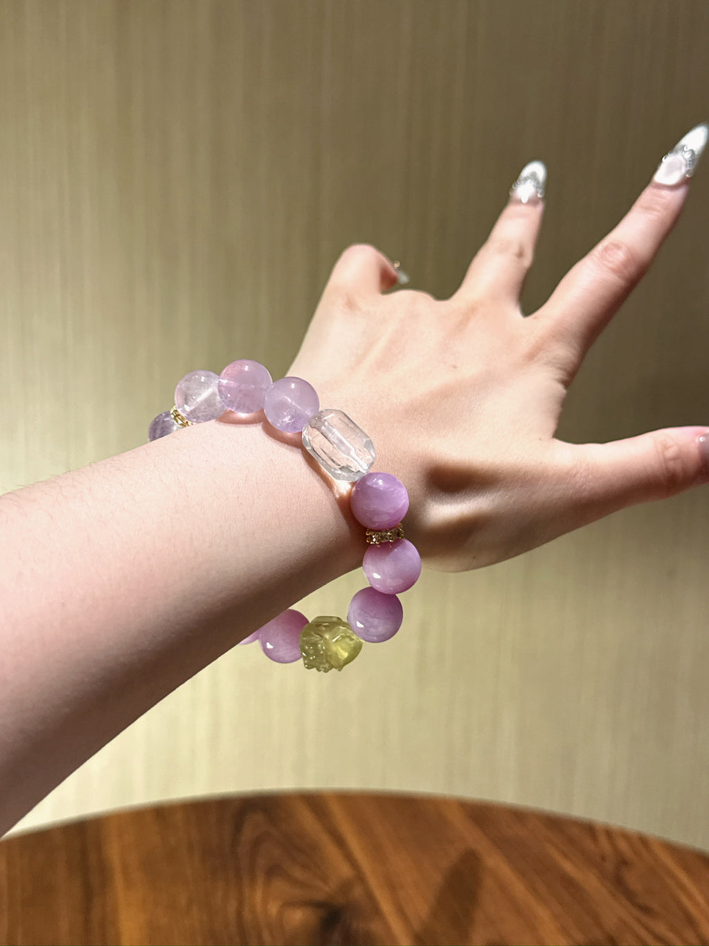 Natural Kunzite Crystal Bracelet — Kunzite, Amethyst, Rose Quartz, Clear Quartz, Citrine | Handmade Crystal Jewelry