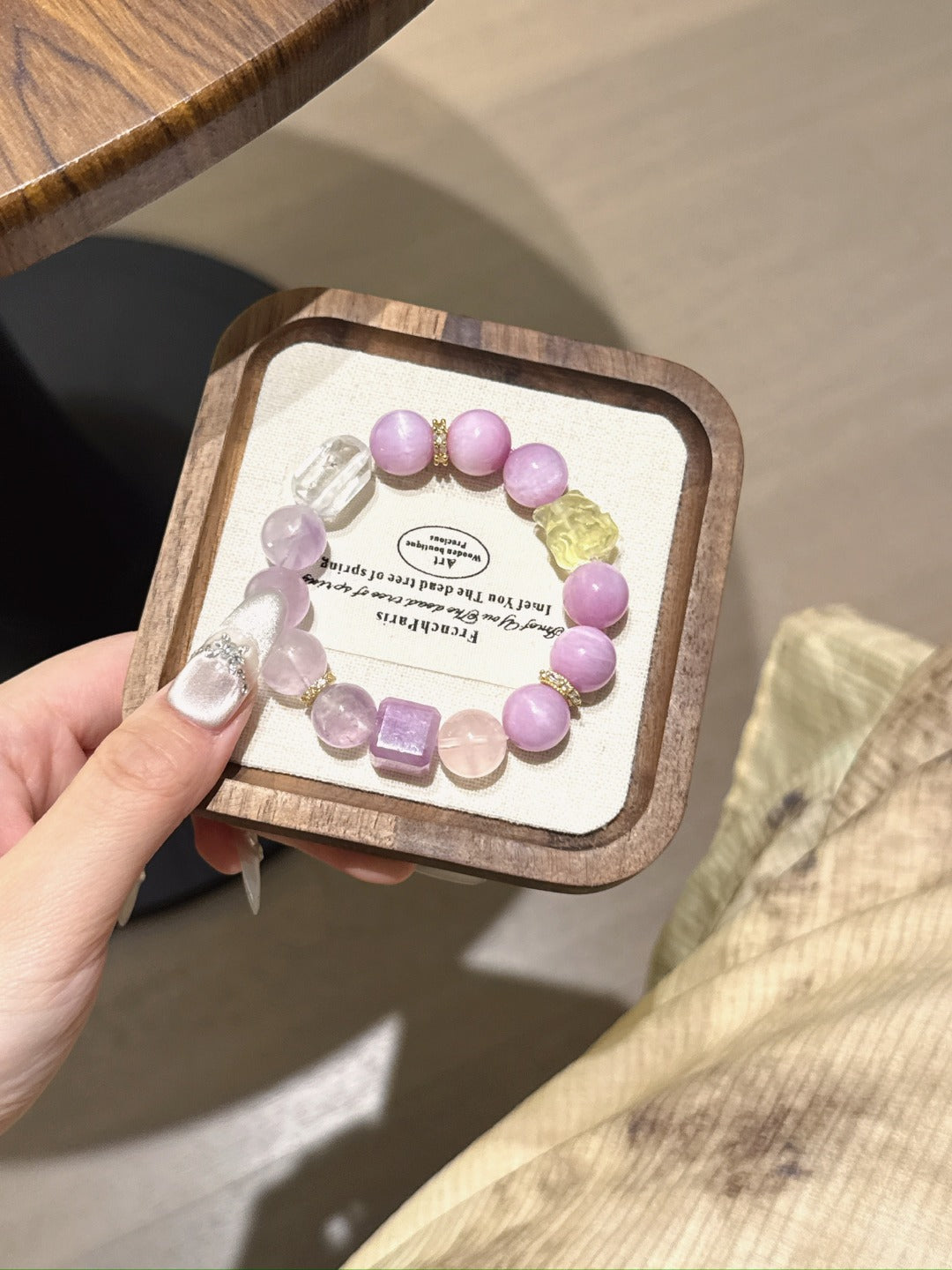 Natural Kunzite Crystal Bracelet — Kunzite, Amethyst, Rose Quartz, Clear Quartz, Citrine | Handmade Crystal Jewelry