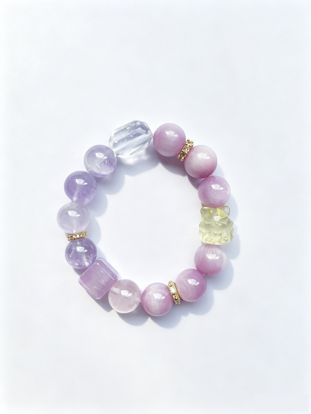 Natural Kunzite Crystal Bracelet — Kunzite, Amethyst, Rose Quartz, Clear Quartz, Citrine | Handmade Crystal Jewelry