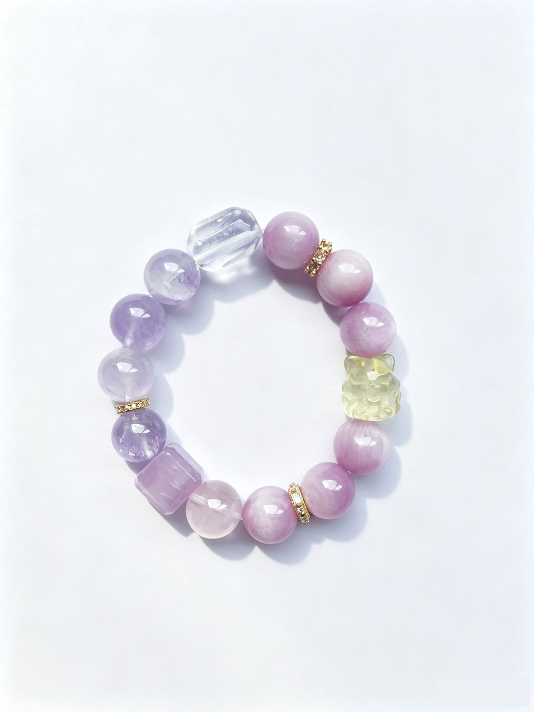 Natural Kunzite Crystal Bracelet — Kunzite, Amethyst, Rose Quartz, Clear Quartz, Citrine | Handmade Crystal Jewelry