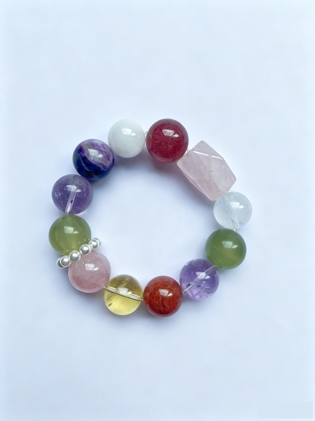 Natural Rose Quartz Crystal Bracelet — Rose Quartz, Aura Quartz, Fluorite, Citrine, Amethyst… | Handmade Crystal Jewelry